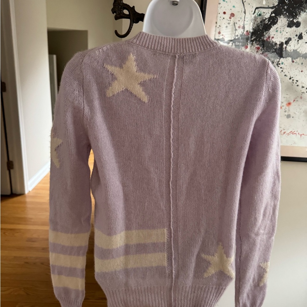360 Cashmere Lavender Star Crewneck Sweater with Cream Accents - Picture 2 of 7